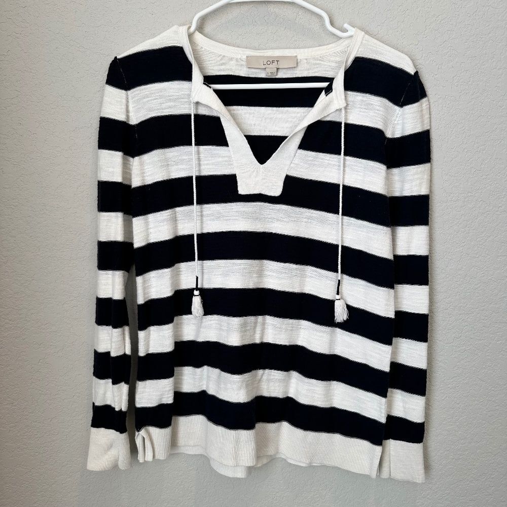 LOFT Black and White Striped Sweater
